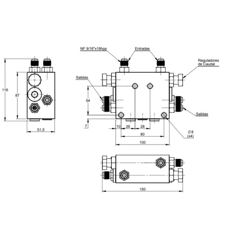 Válvula de secuencia c/regulación de caudal