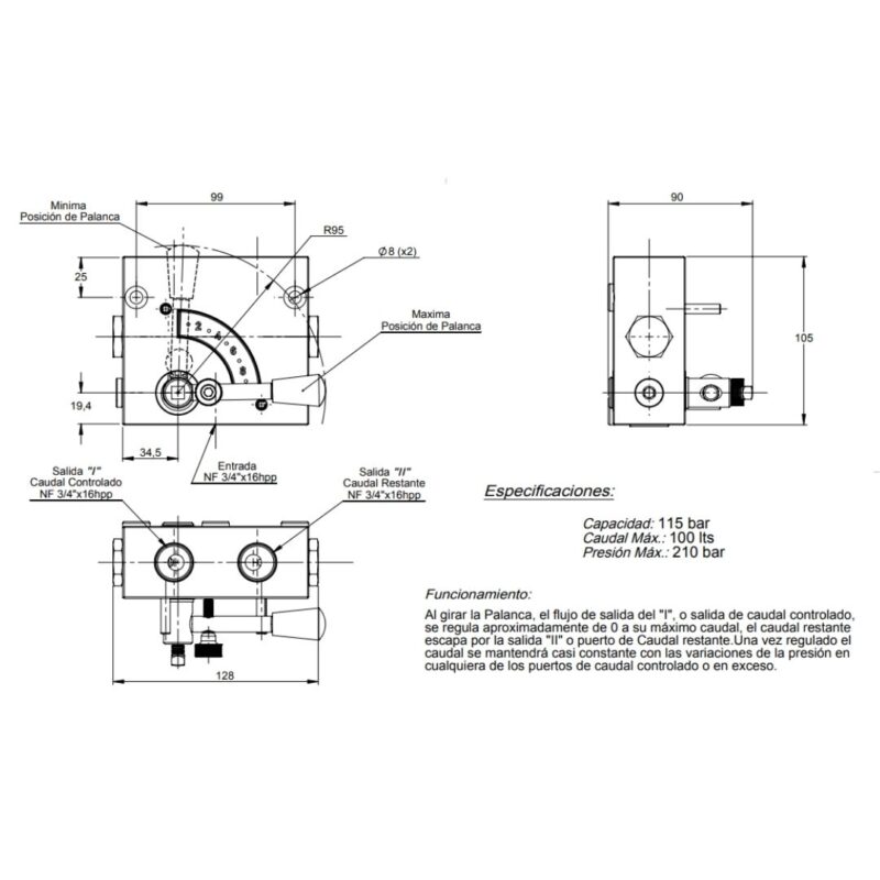 Válvula reguladora de caudal a palanca