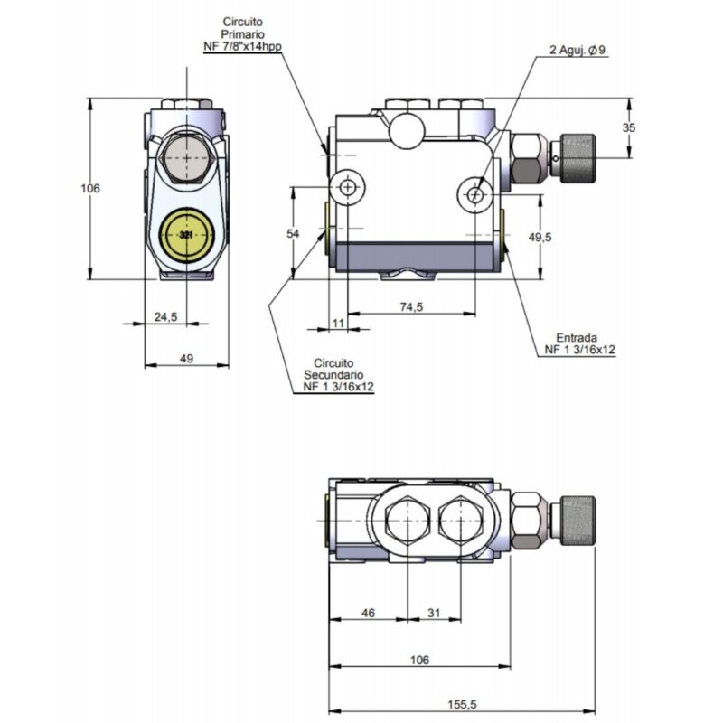 Válvula reguladora de caudal con perilla